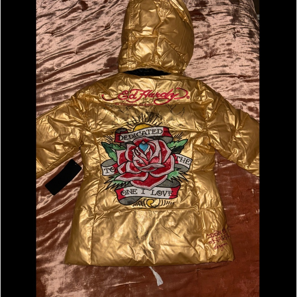 Ed hardy puffer gold jacket